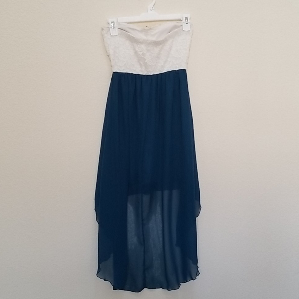 Strapless white and teal dress - Picture 2 of 2